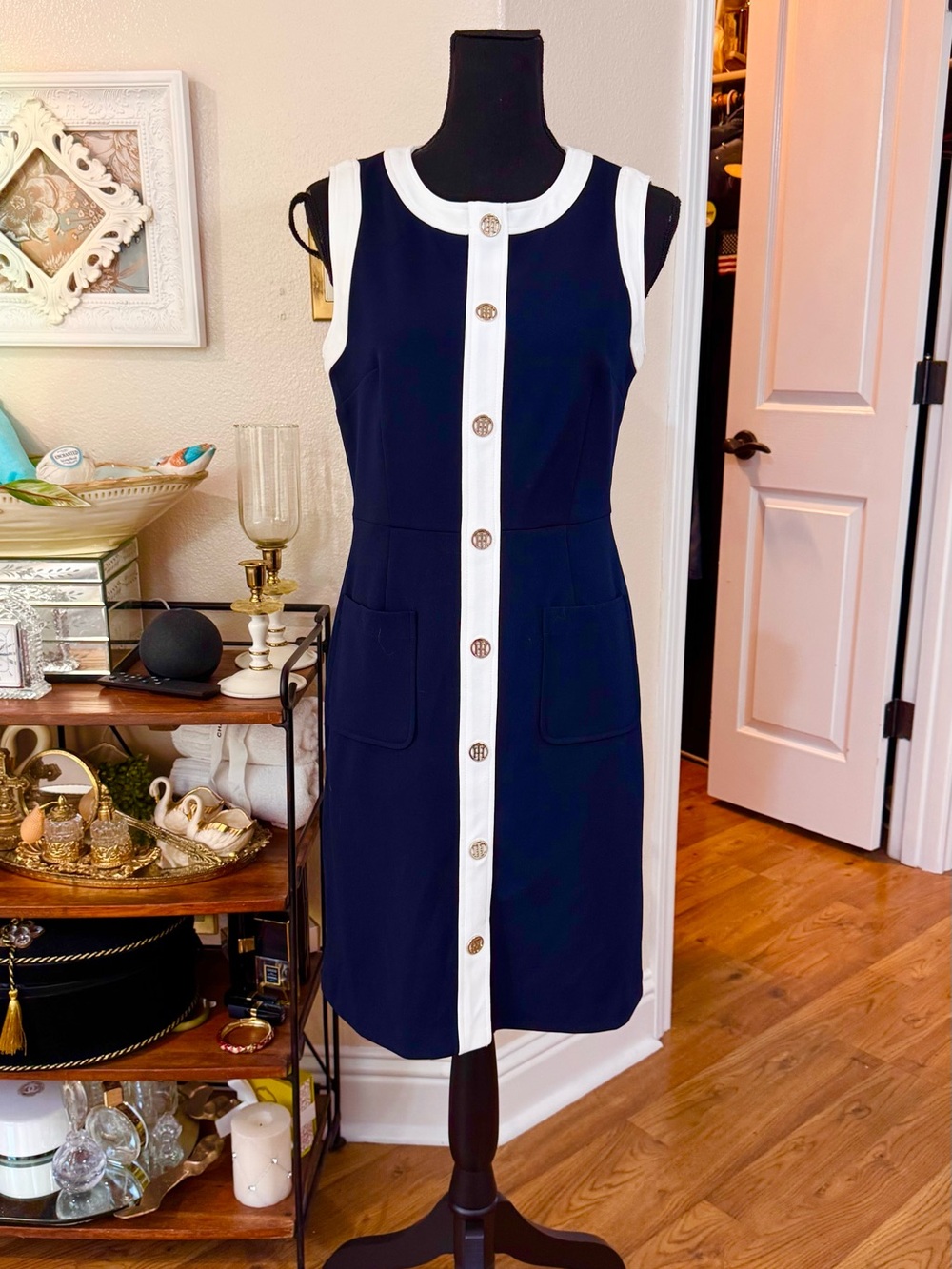 Tommy Hilfiger Navy Shift Dress with White Trim